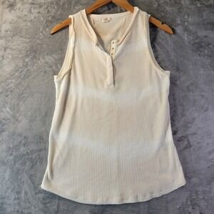 POL Womens M Ribbed Tie Dye Henley‎ Tank Top Beige Boho Casual